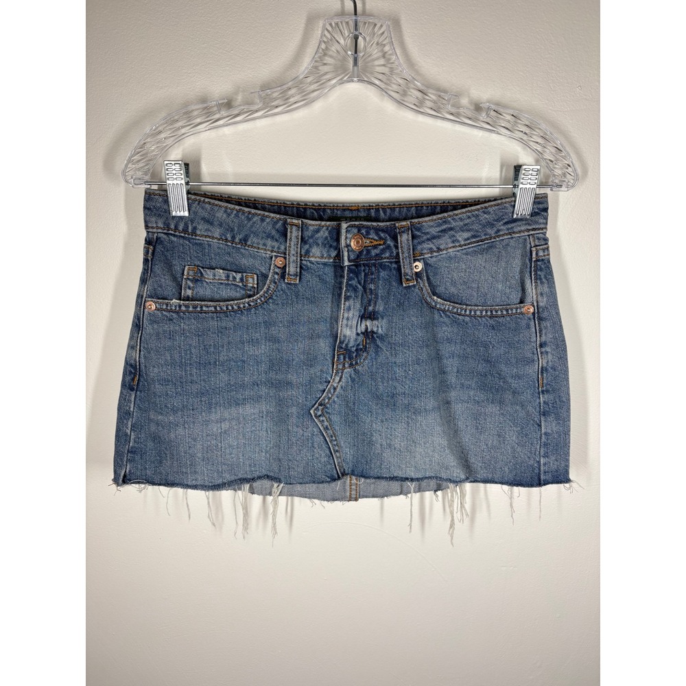 Wild Fable Micro Mini Denim Jean Skirt 4 Blue Low Rise Raw Hem Y2K Aesthetic